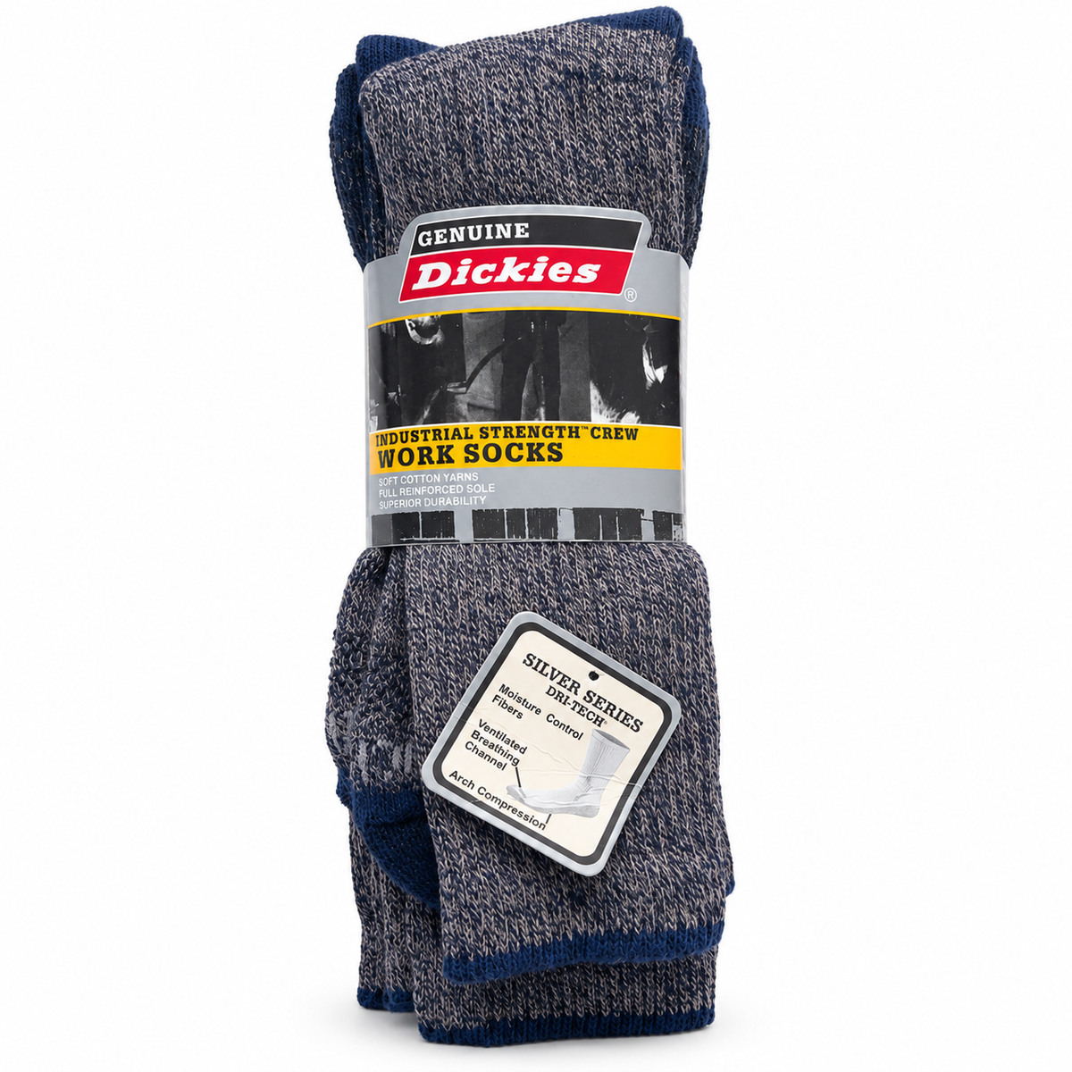 Dickies Dri-Tech Work Socks – 3 Pairs – UK 6–12 – Navy & Grey Marl