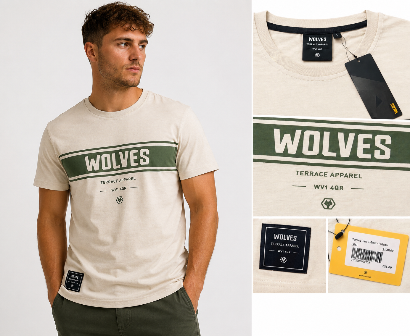 Wolves Terrace Apparel T-Shirt - Pelican Cream Graphic Tee - Men’s Casual Football Fashion