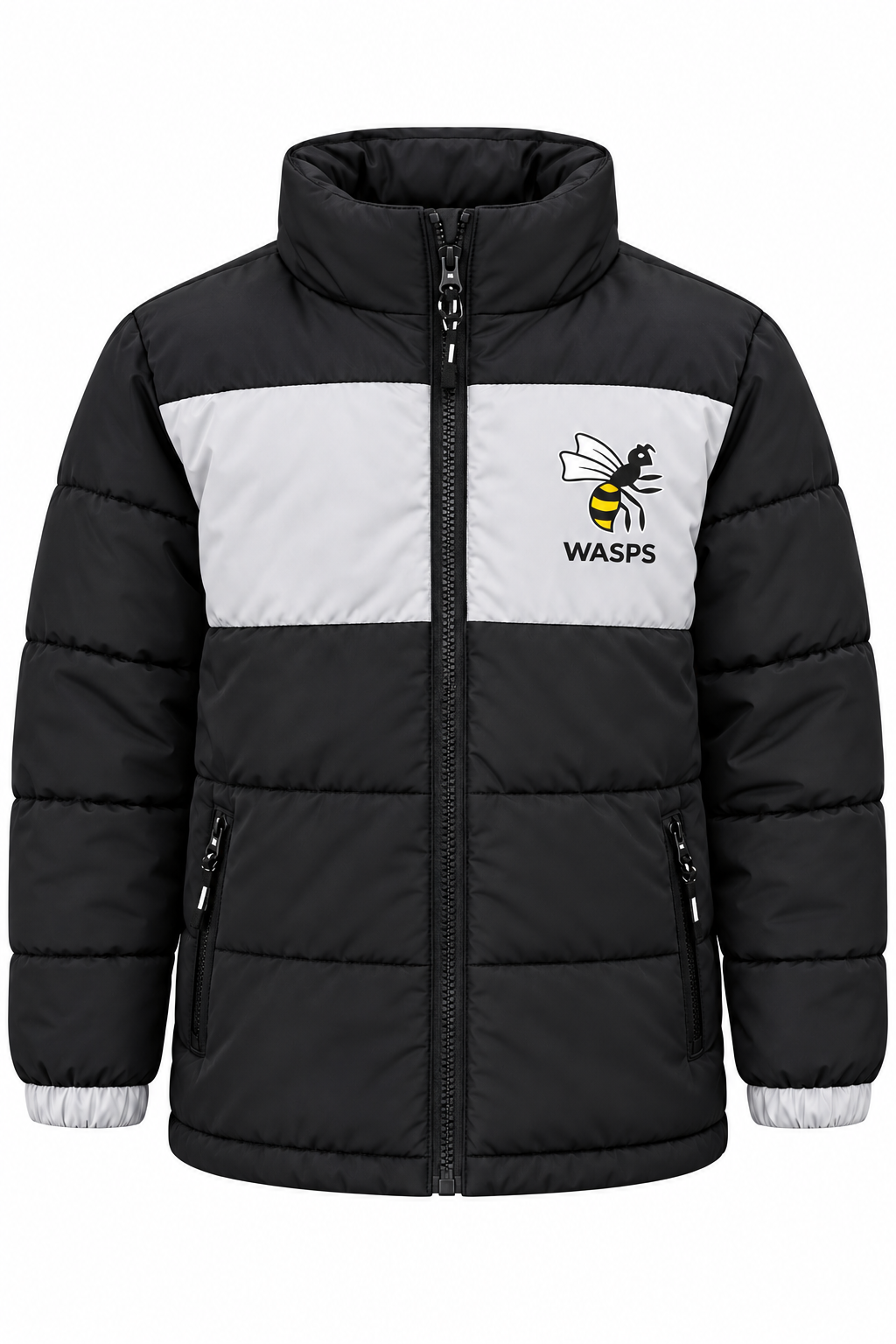 Official Wasps Rugby Kids Padded Jacket – Black/Grey
