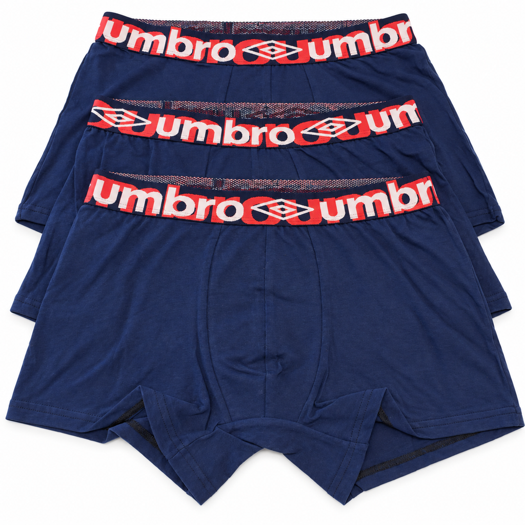 Umbro Men’s Navy Boxer Trunks – 3 Pack | Medium
