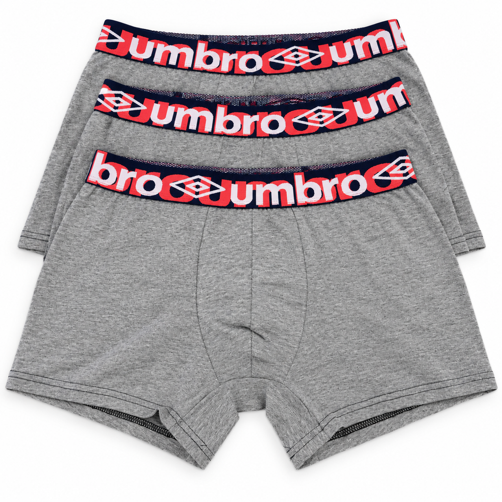 Umbro Mens Boxer Shorts 3 Pack Medium M Grey Marl Trunks Logo Waistband