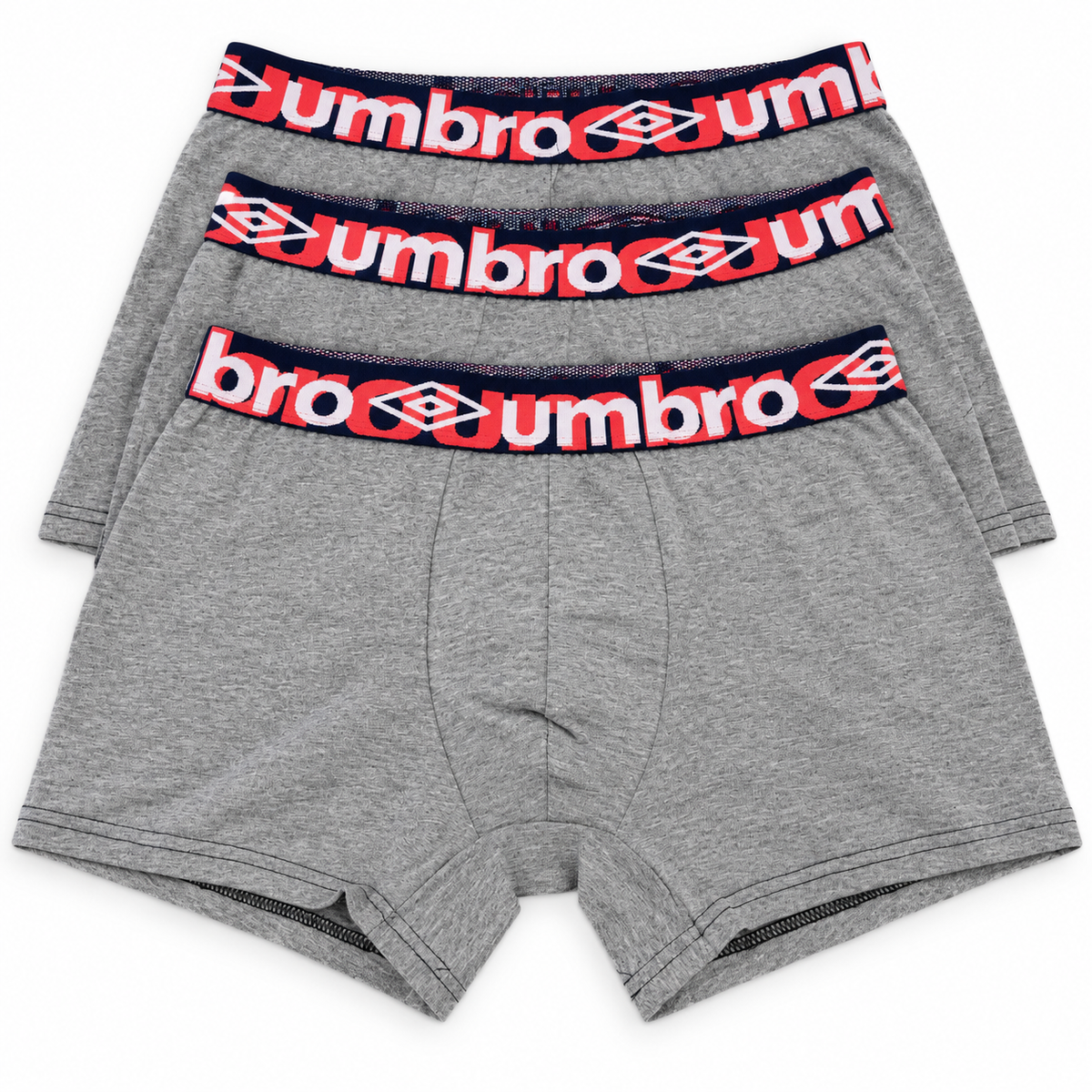 Umbro Mens Boxer Shorts 3 Pack Medium M Grey Marl Trunks Logo Waistband